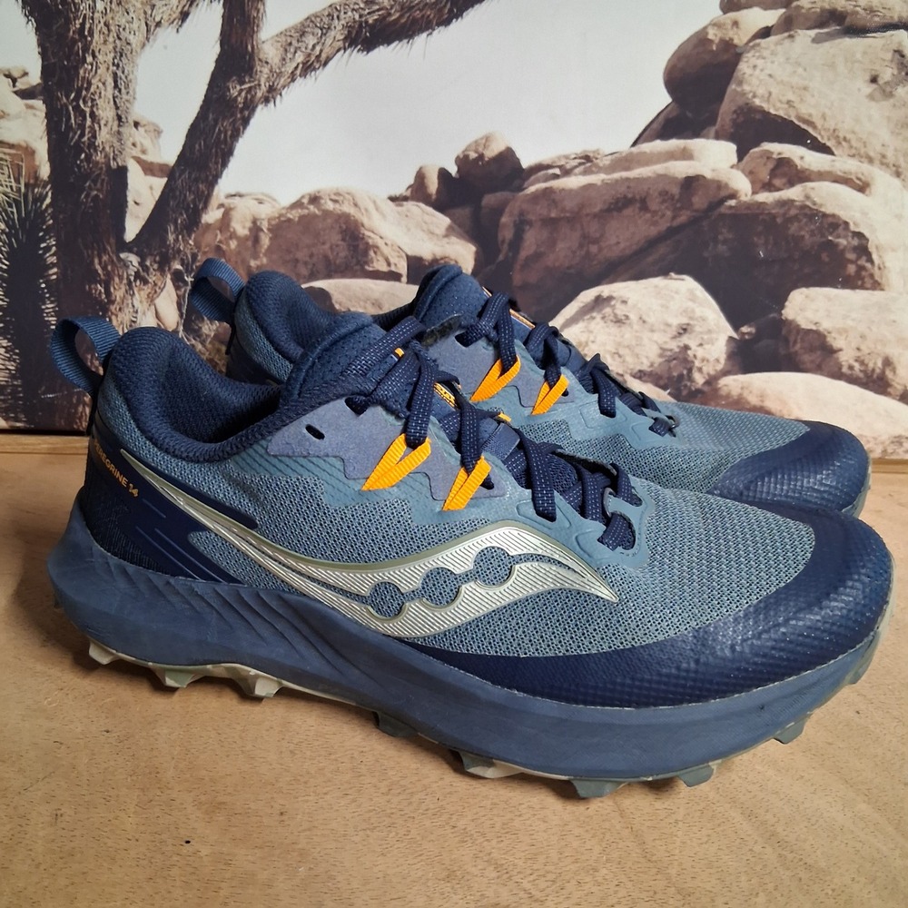 Saucony Peregrine 14 Mens Trail Running Shoes Blue Navy Orange S20912-120 Sz 8.5